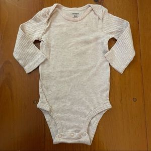Carter’s 6M Pink Gray Striped Onesie Long Sleeve Bodysuit Baby Girl Cotton EUC